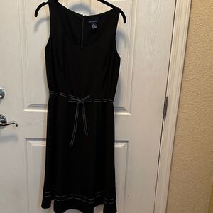 Ann Taylor Black Midi Dress with Waist Tie